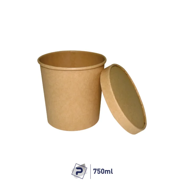 750ml Paper Food Container with lid - Kraft